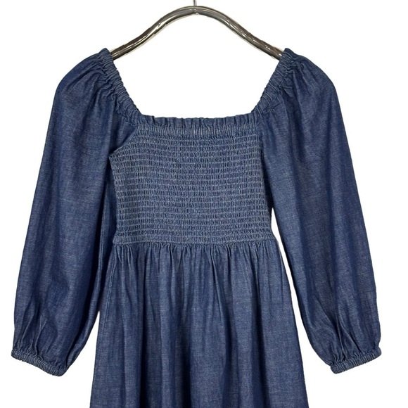 J. CREW BG118 COTTON CHAMBRAY DENIM BLUE SMOCKED PUFF SLEEVE MINI DRESS - Picture 6 of 15